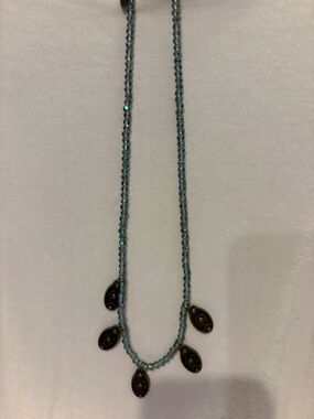 Plunder Aqua Blue Beaded Necklace with Teardrop Charms